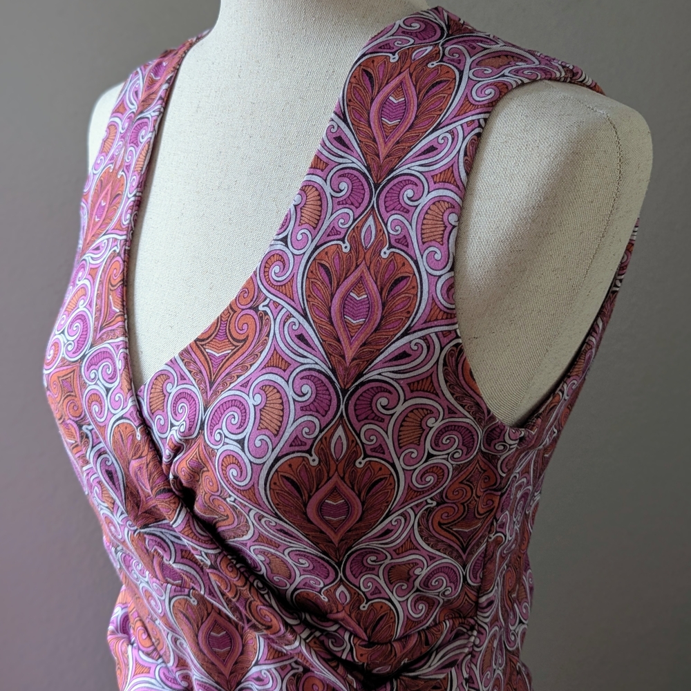 PrAna Women’s Medium Sleeveless Wrap Dress Pink Paisley Above Knee Stretch Cute - Picture 3 of 11